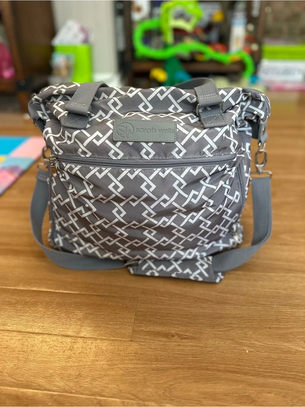 Sarah Wells Gray Patterned Baby Bag